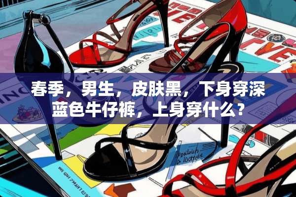 春季，男生，皮肤黑，下身穿深蓝色牛仔裤，上身穿什么？